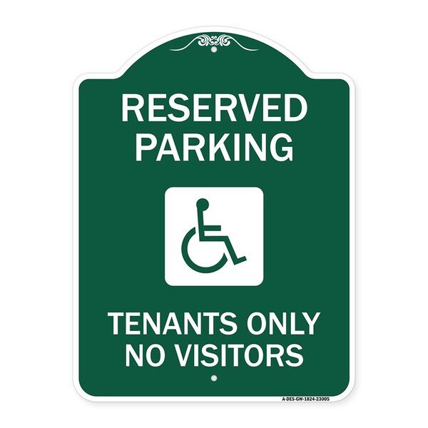Reserved Parking Tenants No Visitors W/ Graphic, Green & White Alum Sign, 18" x 24", GW-1824-23005